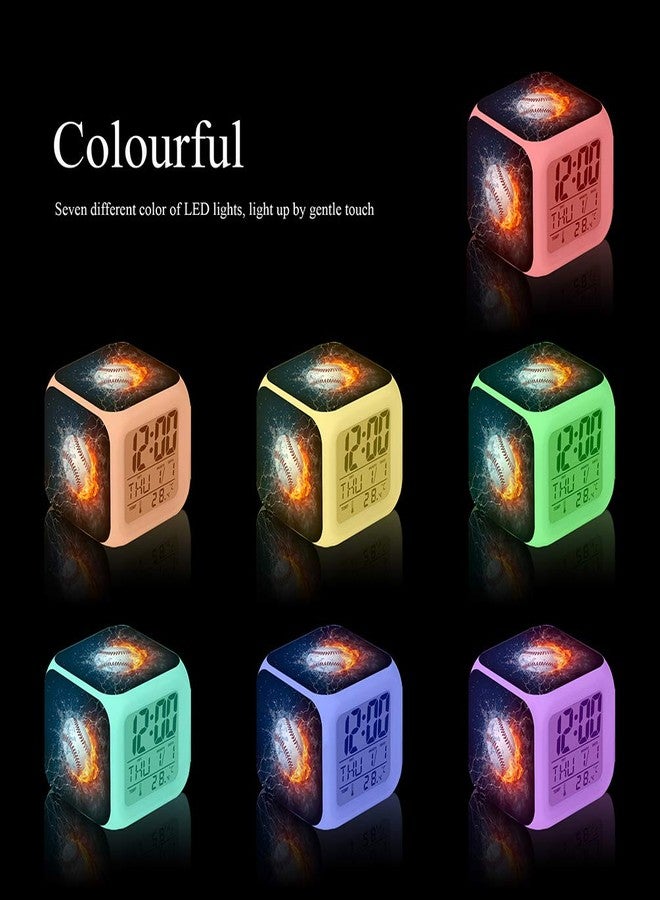 Cointone Led Alarm Clock Baseball Burning Sport Design Creative Desk Table Clock Glowing Electronic Colorful Digital Alarm Clock for Unisex Adults Kids Toy Birthday Present - Image 3